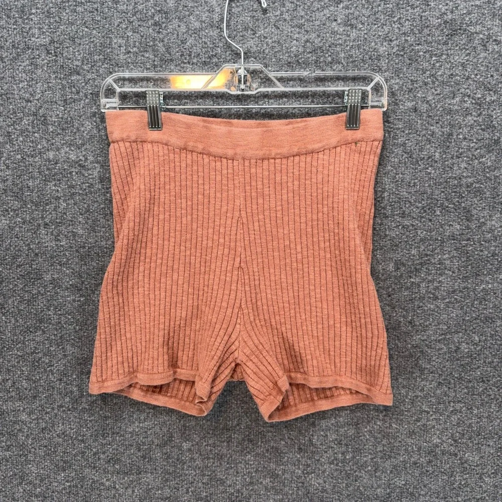 Free People FP Beach Knit Shorts Womens Medium Coral Ribbed High Waist Casual